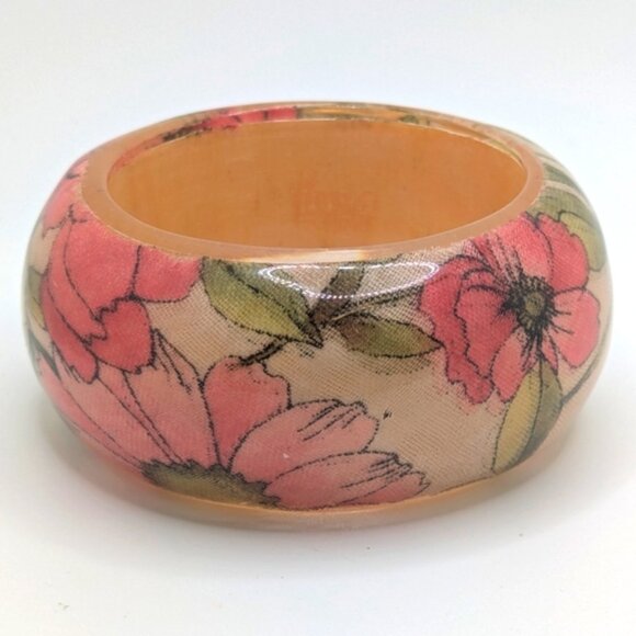 Vintage Floral Lucite Bangle Bracelet 6 - Picture 1 of 5
